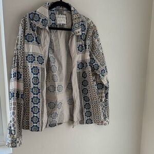 Denim & Flower Ricky Singh Blue and Cream Patterned Zip Up Jacket M